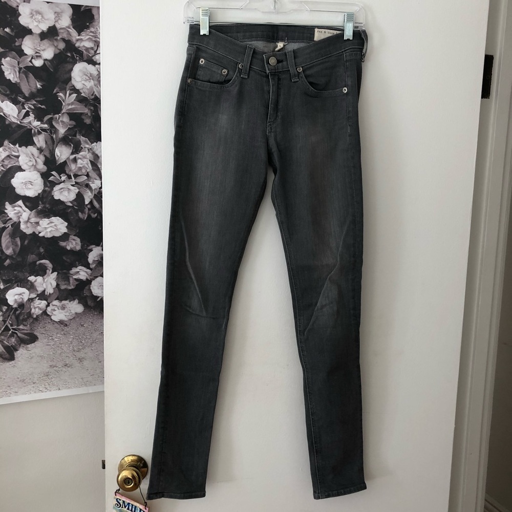Rag & Bone Skinny Mid Rise Stretch Jeans in Grey - Picture 2 of 5